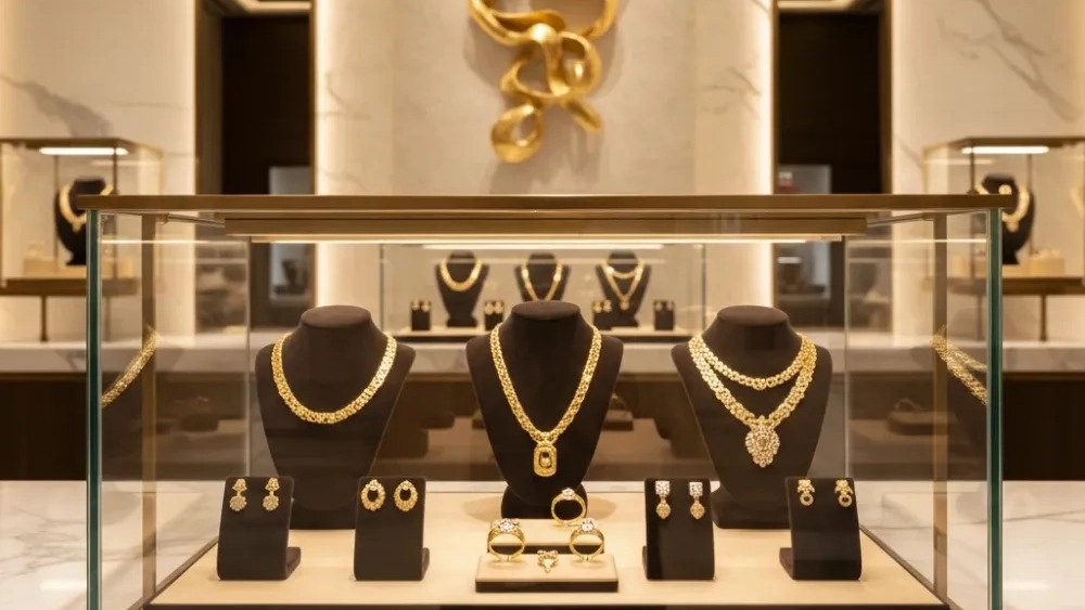 Modern jewelry showcase design with luxury materials