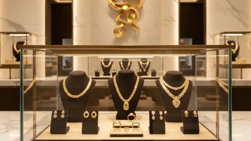Modern jewelry showcase design with luxury materials