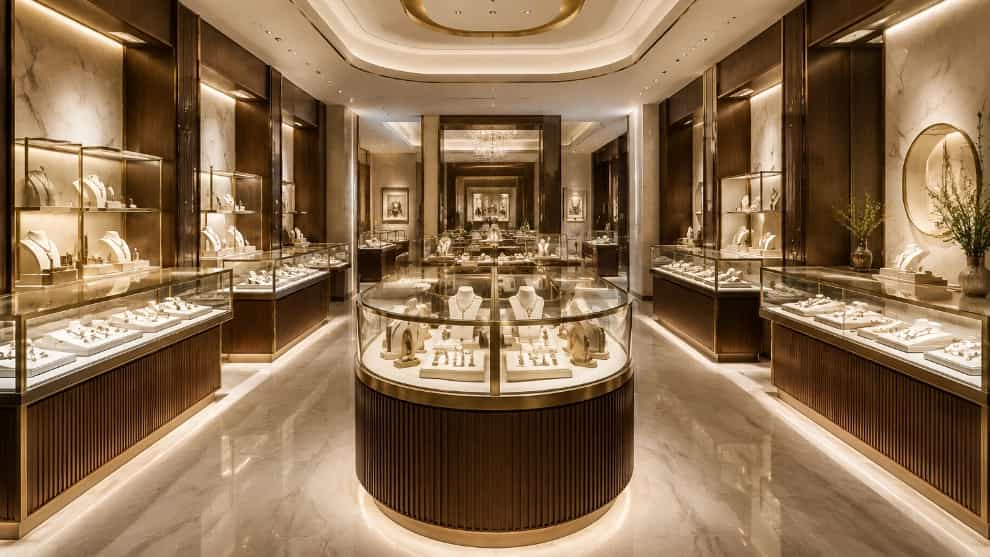 Decoration design guide for modern gold shop in Varamin